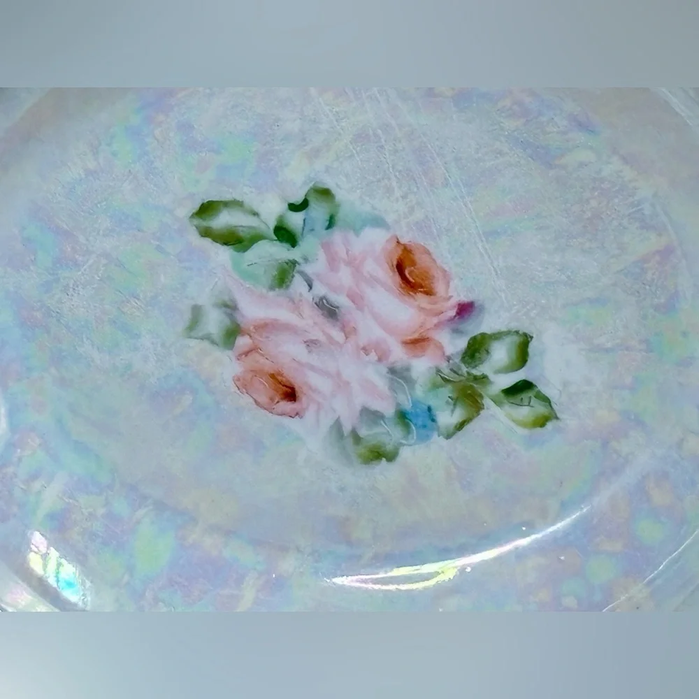 Vintage Rose Trinket Dish Iridescent Lusterware Hand Painted Floral Cottage Core